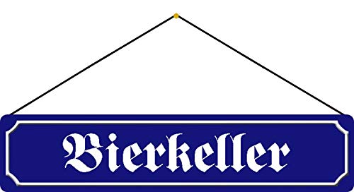 DekoDrom® Blechschild 47x10 cm Straßenschild Bierkeller im KFZ Kennzeichen Format mit Kordel zum Aufhängen Wand Deko Bar Kneipe Sammler Geschenk von DekoDrom