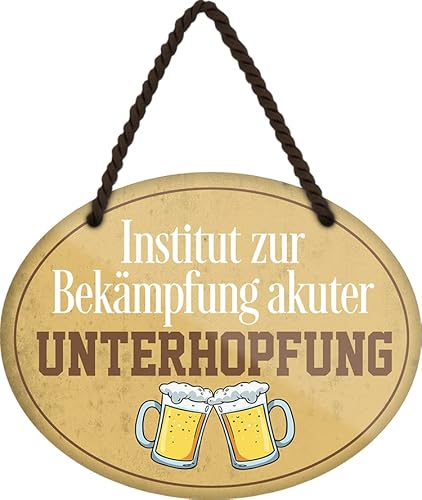 DekoDrom® Hänge Blechschild ovale Form 18x12 cm Institut für Unterhopfung - lustige Wand Deko Bier Bar Kneipe Pub mit Kordel + Saugnapf von DekoDrom
