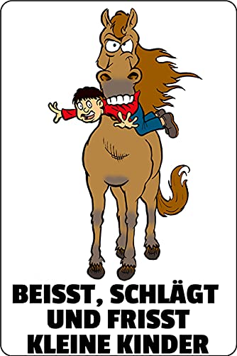DekoDrom® Holz Schild 20x30 cm Beisst Schlägt und frisst kleine Kinder Pferde Spruch Wand Deko Bar Kneipe Cafe Sammler Geschenk von DekoDrom