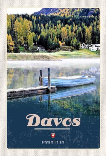DekoDrom® Holz Schild 20x30 cm Davos Schweiz See Wanderung Wand Deko Bar Kneipe Cafe Sammler Geschenk von DekoDrom