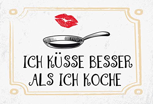 DekoDrom® Holz Schild 20x30 cm Ich küsse besser als ich koche Wand Deko Bar Kneipe Cafe Sammler Geschenk von DekoDrom