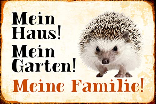 DekoDrom® Holz Schild 20x30 cm Mein Haus Mein Garten Meine Familie Igel Tierliebe Spruch Tafel Zwerg Wand Deko Bar Kneipe Cafe Sammler Geschenk von DekoDrom