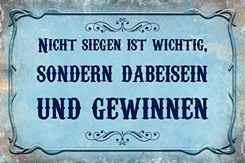 DekoDrom® Holz Schild 20x30 cm Nicht Siegen ist Wichtig sondern Dabeisein und Gewinnen Sport Spruch Tafel Wand Deko Bar Kneipe Cafe Sammler Geschenk von DekoDrom