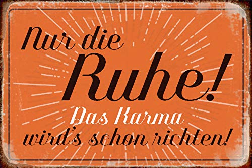DekoDrom® Holz Schild 20x30 cm Nur die Ruhe das Karma wirds schon richten Spruch Lustig Tafel Wand Deko Bar Kneipe Cafe Sammler Geschenk von DekoDrom