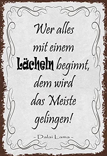 DekoDrom® Motiv Blechschild 20x30 cm Zitat Dalai Lama Beginne mit einem Lächeln Weisheit Lebensmotto Dekoration Bar Kneipe Sammler von DekoDrom