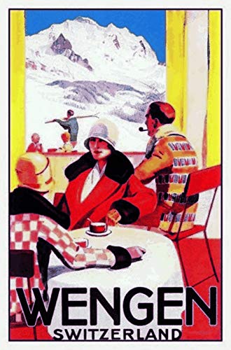 DekoDrom® Motiv Blechschild 20x30 cm historisches Plakat WENGEN Schweiz Berge Ski fahren Winter Sport Urlaub Dekoration Bar Kneipe Sammler von DekoDrom
