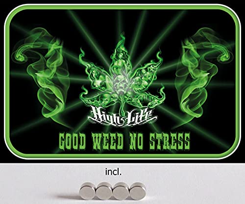 DekoDrom® Motiv Blechschild 20x30 cm mit 4 Magnete Good Weed no Stress Cannabis Marihuana Hanf Gras Dekoration Bar Kneipe Sammler von DekoDrom