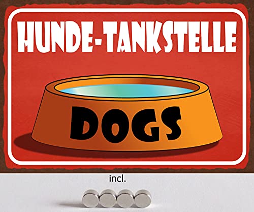 DekoDrom® Motiv Blechschild 20x30 cm mit 4 Magnete Hunde Napf HUNDETANKSTELLE Dogs Tiere Dekoration Bar Kneipe Sammler von DekoDrom