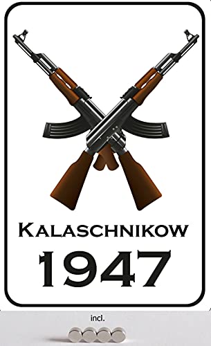 DekoDrom® Motiv Blechschild 20x30 cm mit 4 Magnete Kalashnikov AK 47 Rußland Dekoration Bar Kneipe Sammler von DekoDrom