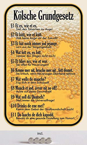DekoDrom® Motiv Blechschild 20x30 cm mit 4 Magnete Kölsches Grundgesetz lustiges Wand Schild Sprüche Dialekt Köln Dekoration Bar Kneipe Sammler von DekoDrom