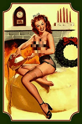 DekoDrom® Motiv Blechschild 20x30 cm mit 4 Magnete Pin up Girl historisch 50er Jahre sexy Mädchen Erotik Strapse Weihnachten Dekoration Bar Kneipe Sammler von DekoDrom