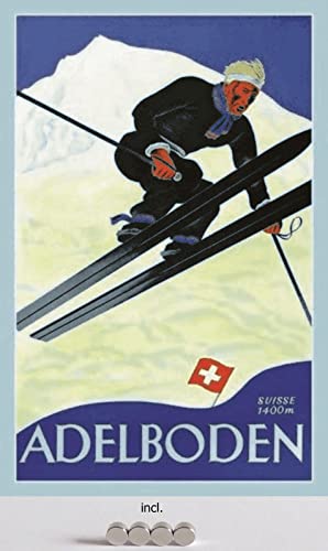 DekoDrom® Motiv Blechschild 20x30 cm mit 4 Magnete historisches Plakat Adelboden Schweiz Helvetia Suisse Wintersport Ski fahren Dekoration Bar Kneipe Sammler von DekoDrom
