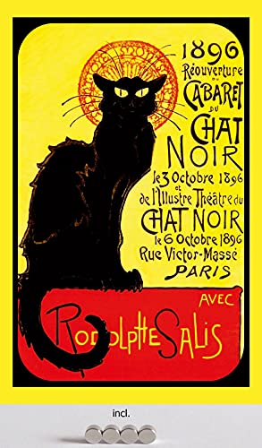 DekoDrom® Motiv Blechschild 20x30 cm mit 4 Magnete historisches Plakat Chat Noir Paris schwarze Katze Wand Schild Dekoration Bar Kneipe Sammler von DekoDrom