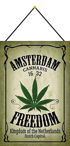 DekoDrom® Motiv Blechschild 20x30 cm mit Kordel Cannabis Hanf Weed Gras Amsterdam Holland Wand Schild Dekoration Bar Kneipe Sammler von DekoDrom