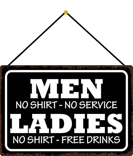 DekoDrom® Motiv Blechschild 20x30 cm mit Kordel Lustiger Spruch oben ohne Männer + Frauen Party Bier Dekoration Bar Kneipe Sammler von DekoDrom