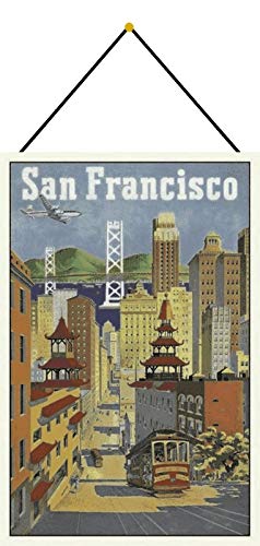 DekoDrom® Motiv Blechschild 20x30 cm mit Kordel historisches Plakat San Francisco USA Kabel Bahn Urlaub Reisen Dekoration Bar Kneipe Sammler von DekoDrom