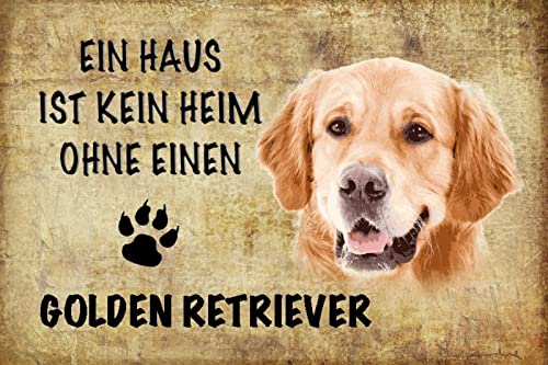 DekoDrom® Motiv Holzschild 20x30 cm Ein Haus ist kein Heim ohne einen Golden Retriever Hunde Tierliebe Steckbriefe Tafel Dekoration Bar Kneipe Sammler von DekoDrom