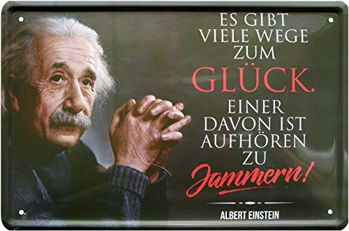DekoDrom® Retro Blechschild 20x30 cm Es gibt viele Wege zum Glück einer ist aufhören zu jammern - Einstein Zitat Spruch Sammler Geschenk von DekoDrom