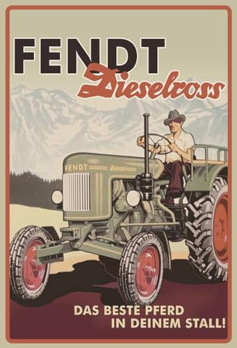 DekoDrom® Retro Blechschild 20x30 cm Fendt Dieselross Traktor Schlepper Bulldog historische Werbung Werkstatt Sammler Geschenk von DekoDrom