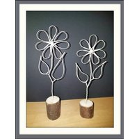 Blumendeko Einzeln Od. 2Er Set, Wichtel - Geschenk Blumen Aus Papierdraht Im Holztopf , Buche von DekoForYou