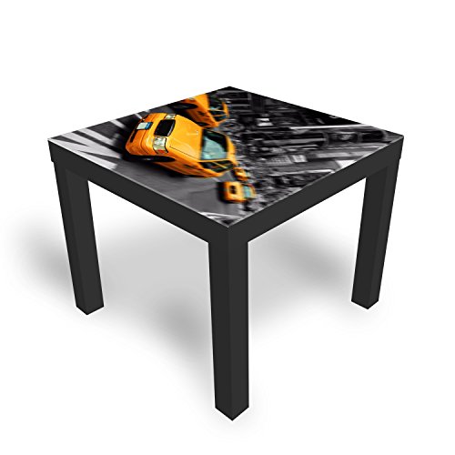 DEKOGLAS Beistelltisch Couchtisch 'Cab Yellow' Sofatisch mit Motiv Glasplatte Kaffee-Tisch von DEKOGLAS, 55x55x45 cm Schwarz von DekoGlas