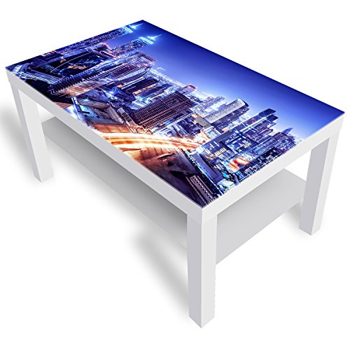 DEKOGLAS Beistelltisch Couchtisch 'Dubai Downtown' Sofatisch mit Motiv Glasplatte Kaffee-Tisch von DEKOGLAS, 90x55x45 cm Weiß von DekoGlas