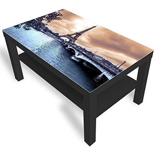 DEKOGLAS Beistelltisch Couchtisch 'Eiffelturm Paris' Sofatisch mit Motiv Glasplatte Kaffee-Tisch von DEKOGLAS, 90x55x45 cm Schwarz von DekoGlas