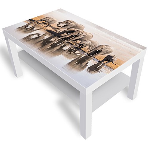 DekoGlas Beistelltisch Couchtisch 'Elefanten-Familie' Sofatisch mit Motiv Glasplatte Kaffee-Tisch, 90x55x45 cm Weiß von DekoGlas