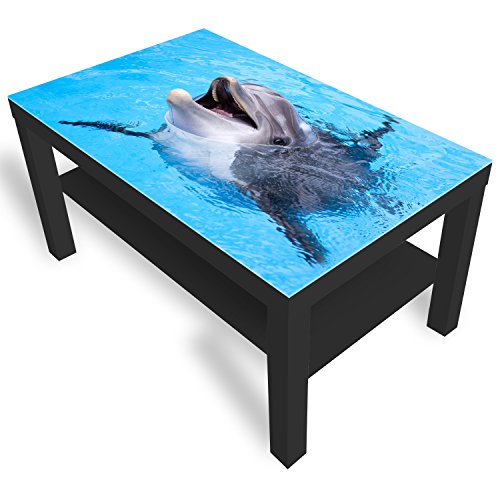 DekoGlas Beistelltisch Couchtisch 'Glückliches Delphin' Sofatisch mit Motiv Glasplatte Kaffee-Tisch, 90x55x45 cm Schwarz von DekoGlas