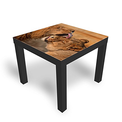 DekoGlas Beistelltisch Couchtisch 'Liebe zwischen Löwen' Sofatisch mit Motiv Glasplatte Kaffee-Tisch, 55x55x45 cm Schwarz von DekoGlas