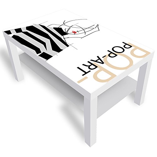 DEKOGLAS Beistelltisch Couchtisch 'Pop-Art' Sofatisch mit Motiv Glasplatte Kaffee-Tisch von DEKOGLAS, 90x55x45 cm Weiß von DekoGlas