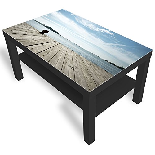 DEKOGLAS Beistelltisch Couchtisch 'am Meer' Sofatisch mit Motiv Glasplatte Kaffee-Tisch von DEKOGLAS, 90x55x45 cm Schwarz von DekoGlas