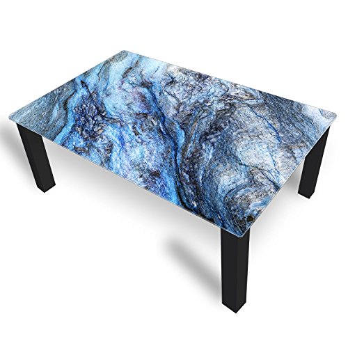 DekoGlas Couchtisch 'Stein Blau' Glastisch Beistelltisch für Wohnzimmer, Motiv Kaffee-Tisch 120x75 cm in Schwarz oder Weiß von DekoGlas