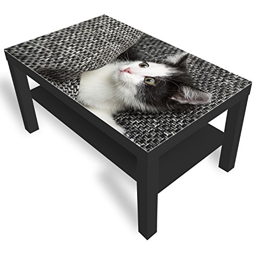 DekoGlas Beistelltisch Couchtisch 'Baby Katze' Sofatisch mit Motiv Glasplatte Kaffee-Tisch, 90x55x45 cm Schwarz von DekoGlas