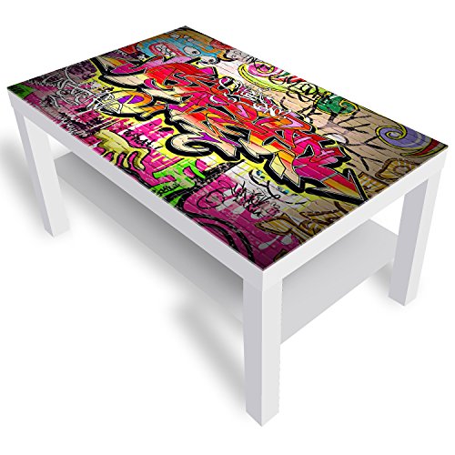 DekoGlas Beistelltisch Couchtisch 'Graffiti-Wand' Sofatisch mit Motiv Glasplatte Kaffee-Tisch, 90x55x45 cm Weiß von DekoGlas