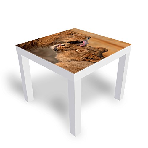 DekoGlas Beistelltisch Couchtisch 'Liebe zwischen Löwen' Sofatisch mit Motiv Glasplatte Kaffee-Tisch, 55x55x45 cm Weiß von DekoGlas
