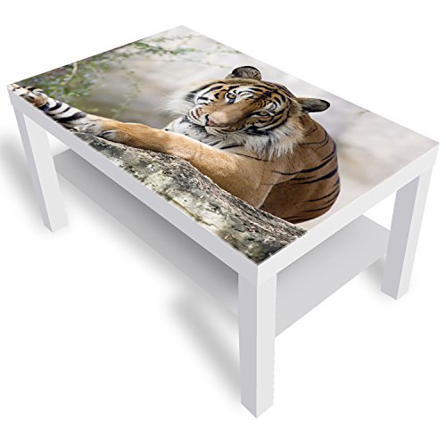 DekoGlas Beistelltisch Couchtisch 'Tiger' Sofatisch mit Motiv Glasplatte Kaffee-Tisch, 90x55x45 cm Weiß von DekoGlas