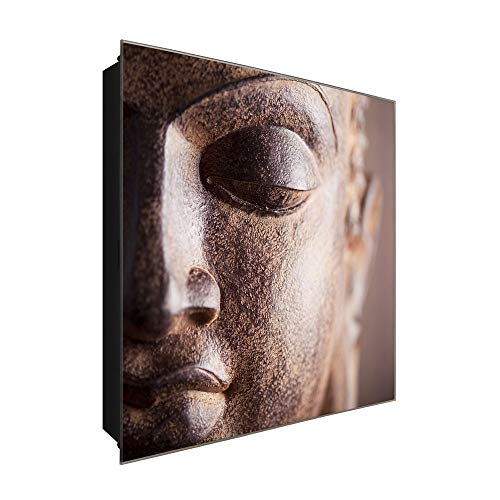 DekoGlas Schlüsselkasten 'Buddha im Aura' 30x30 Glas, inkl. Haken Schlüsselbrett Schlüssel-Box Design Aufbewahrung von DekoGlas