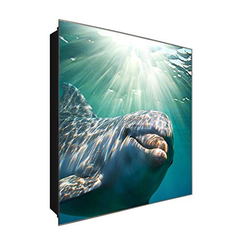 DekoGlas Schlüsselkasten 'Delfine im Meer' 30x30 Glas, inkl. Haken Schlüsselbrett Schlüssel-Box Design Aufbewahrung von DekoGlas