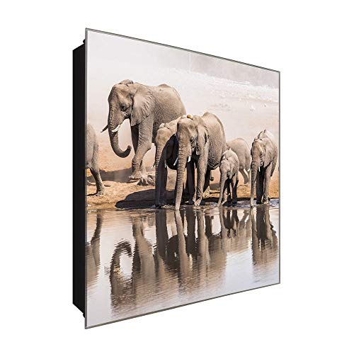 DekoGlas Schlüsselkasten Elefanten Familie 30x30 Glas inkl Haken Schlüsselbrett Schlüssel-Box Design Aufbewahrung 