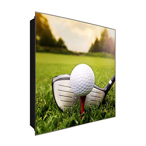 DekoGlas Schlüsselkasten 'Golf Aufschlag ' 30x30 Glas, inkl. Haken Schlüsselbrett Schlüssel-Box Design Aufbewahrung von DekoGlas