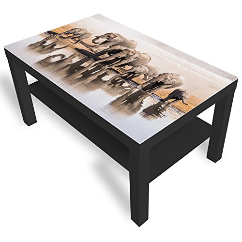 DekoGlas Beistelltisch Couchtisch 'Elefanten-Familie' Sofatisch mit Motiv Glasplatte Kaffee-Tisch, 90x55x45 cm Schwarz von DekoGlas