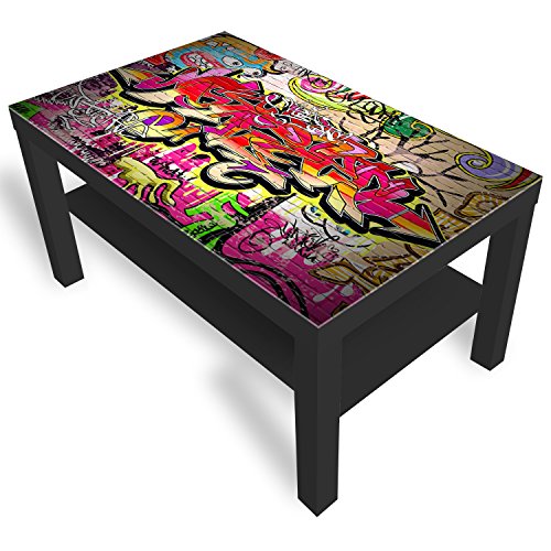 DekoGlas Beistelltisch Couchtisch 'Graffiti-Wand' Sofatisch mit Motiv Glasplatte Kaffee-Tisch, 90x55x45 cm Schwarz von DekoGlas