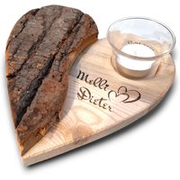 Personalisiertes Holzherz Mit Teelichtglas Und Gravur, Herzleuchter Aus Holz Rinde, Geschenk Zur Hochzeit Oder Jahrestag 18cm von DekoGuru