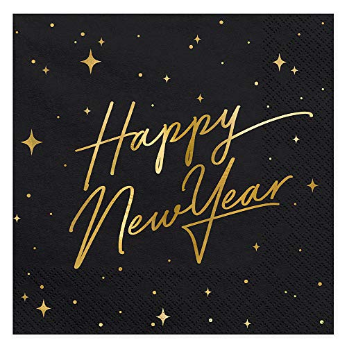 20 Stück Papierservietten in Schwarz mit Aufschrift Happy New Year 3-lagig Partyzubehör von DekoHaus