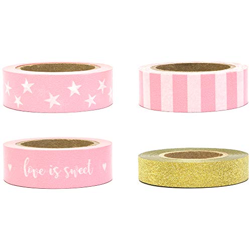 4 Stück Dekoklebeband aus Papier in Rosa/Gold Washi Tape Dekoband Deko DTP3 von DekoHaus