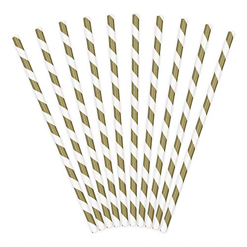 10 Stück Papierstrohhalme in Gold mit Weißen Streifen 19,5cm Trinkhalme von DekoHaus