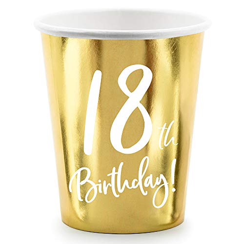 DekoHaus Einweg Papierbecher in Gold 220ml 18th Birthday 24 Stück Partyzubehör von DekoHaus