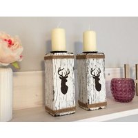 Kerzenständer Kerzenhalter Landhaus Vintage Holz Mit Hirsch-Motiv Kerzenständer Kerzenhalter Landhaus Vintage Holz Mit Hirsch-Motiv von DekoHirsch