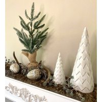Tannenbaum Weihnachtsbaum Holz Weiß Gold Weihnachtsdeko Advent Shabby von DekoHirsch